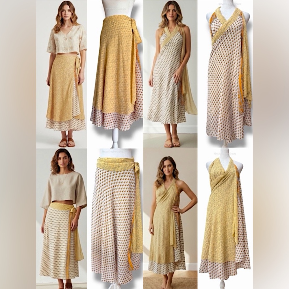 Kariza Vintage Magic Wrap Skirt Reversible Boho Maxi Dress size One Size 0–14/16